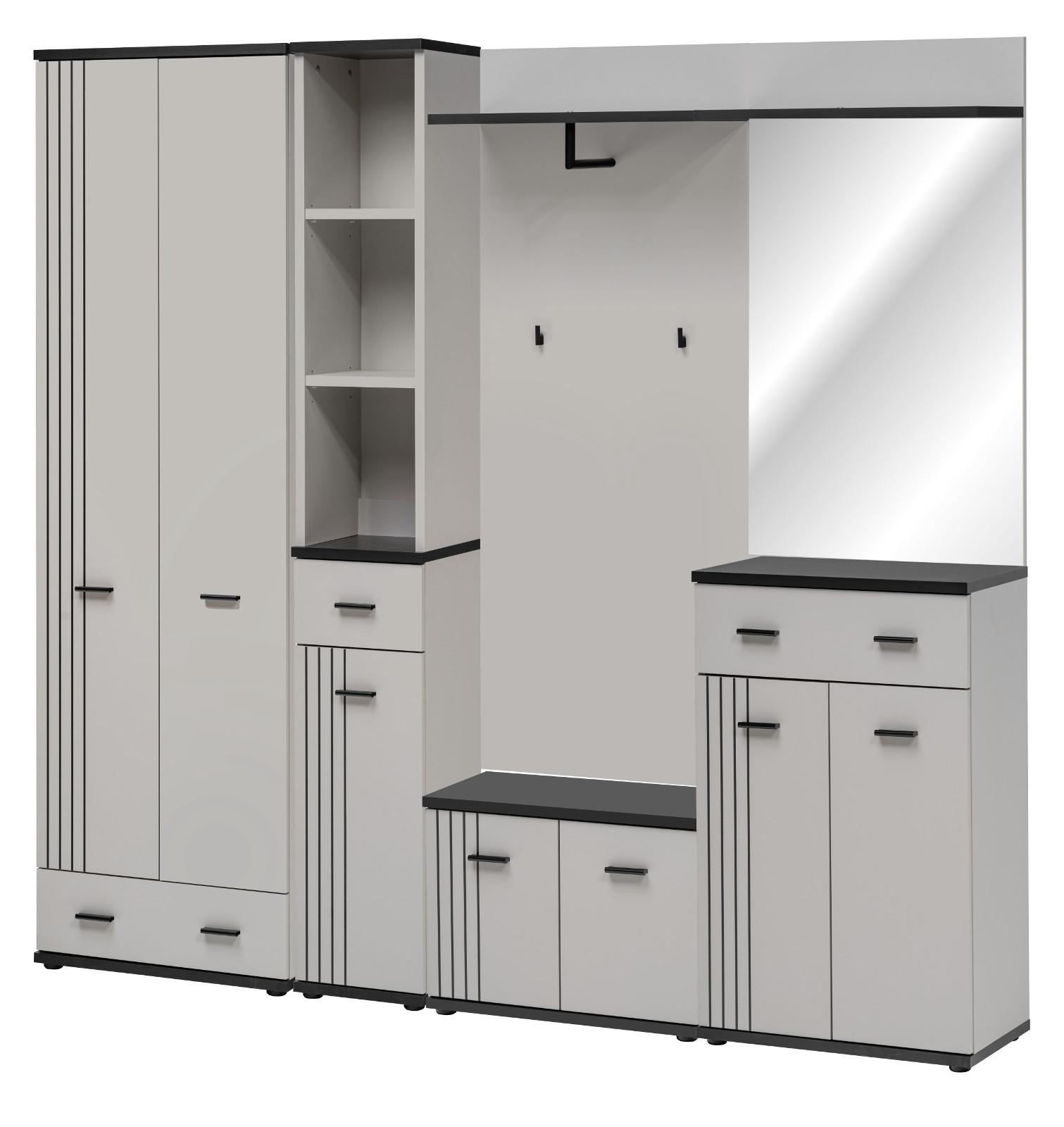 GARDEROBEN-SET Kaschmir, schwarz 6-teilig 210 cm, Flurgarderobe in modernem Desgin - Kaschmir/Schwarz, Glas/Holzwerkstoff (210/203/32cm) - Inn.Furn