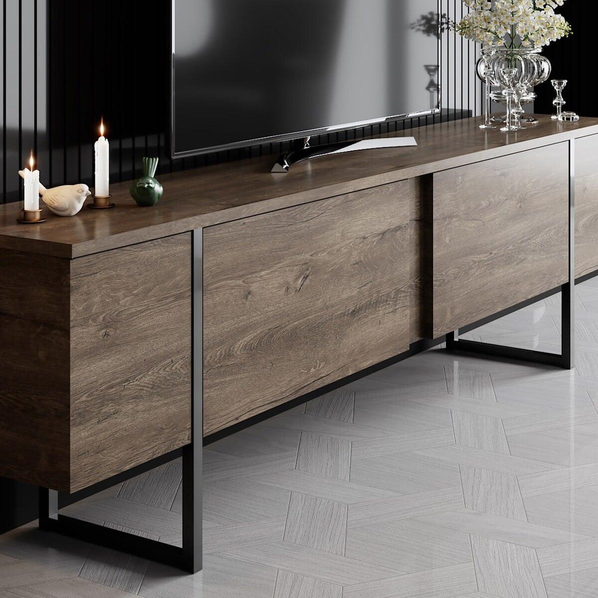 TV-MÖBEL mit 2 Klapptüren Luxe 180/30/50 cm - Schwarz, Holzwerkstoff (180/50/30cm) - Calicosy