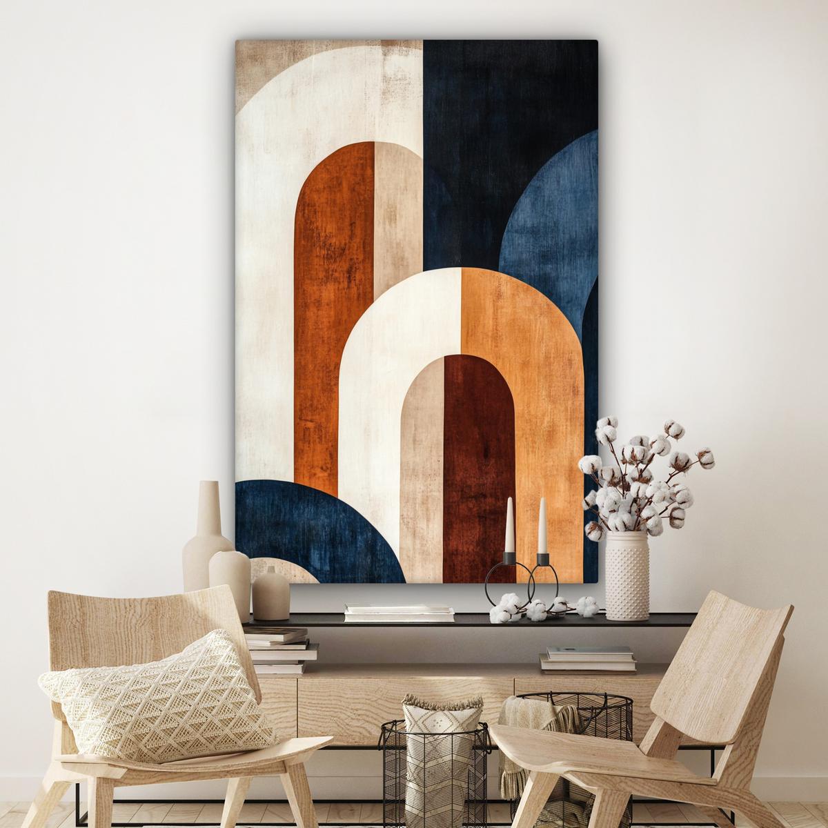 LEINWANDBILD Abstrakt - Formen - Dunkelblau Deko Groß 90x140 cm - Cognac, Textil (90/140cm) - MuchoWow