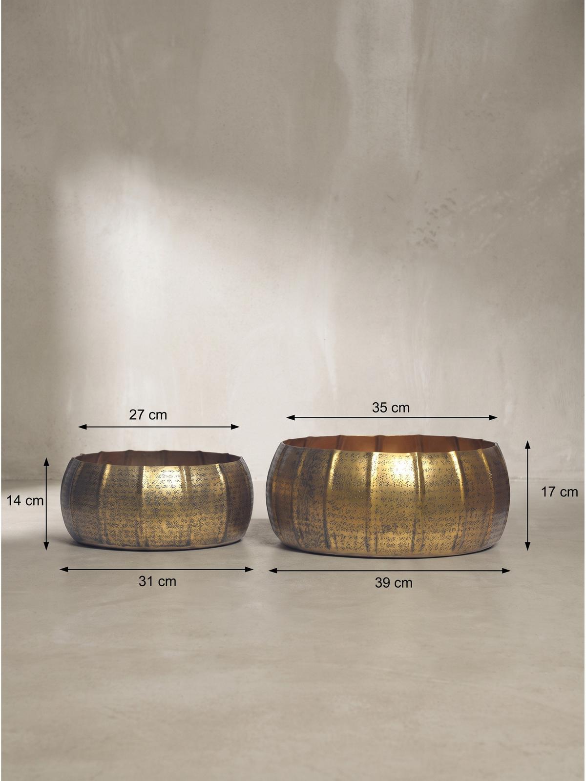 SCHALEN 2er-Set ECHAZ, Aluminium, handgefertigt, Gold, Ø 39 x 17 cm - Goldfarben, Metall (39/17/39cm) - KADIMA DESIGN