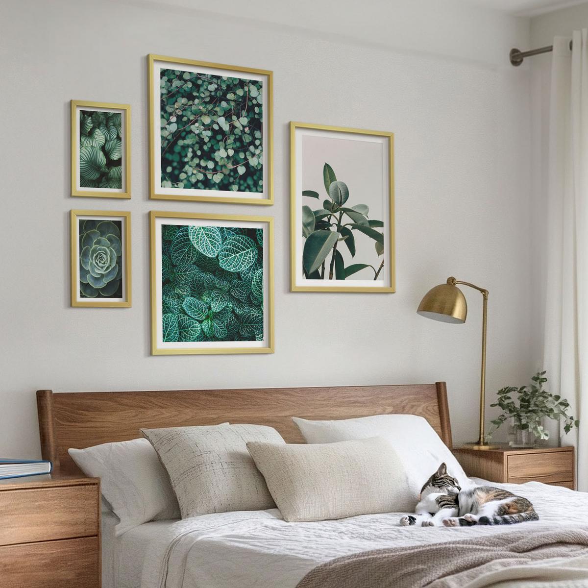 BILDER SET 5er Set - 50x50 cm & 20x30 cm & 40x60 cm Goldrahmen - Grüne Wälder, kristallklares Wasser - Goldfarben, Kunststoff (40/60cm) - TULUP