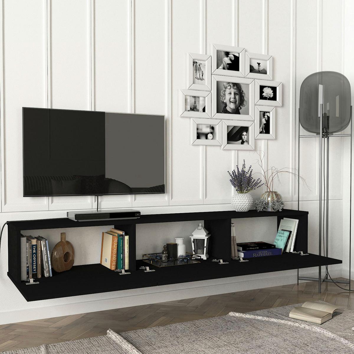 TV-ELEMENT Vihti - Schwarz, Holzwerkstoff (180/29.5/31cm) - [en.casa]
