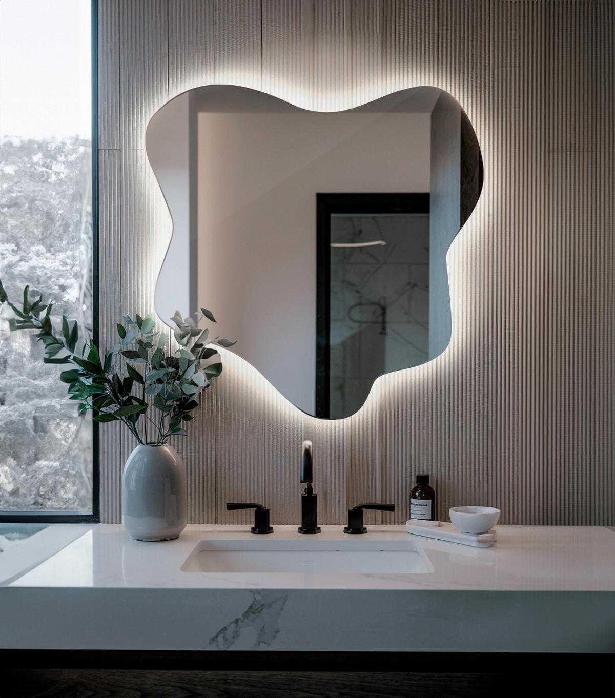 LED SPIEGEL 77,3 x 76,6 cm Unregelmäßige Form Kaltweiß 6500K - Transparent, Glas (77.3/77.3/0.4cm) - TULUP