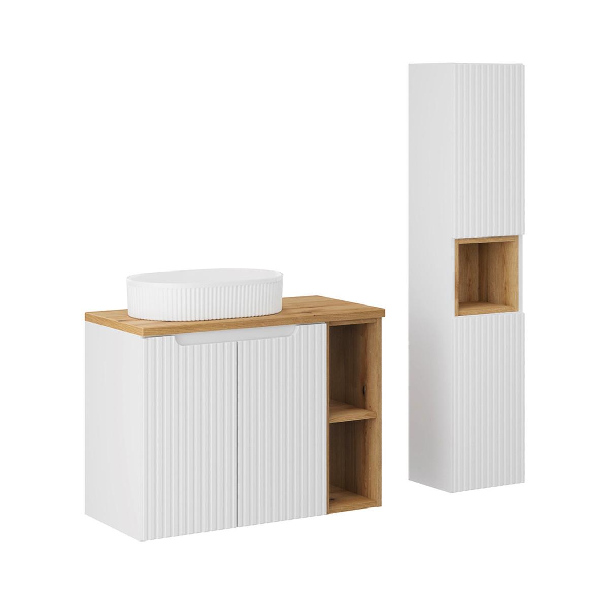 BADMÖBEL 80.4cm Riva 2er-Set Weiß und Holz - Weiß, Holzwerkstoff (80.4/59.5/40cm) - Petits-meubles