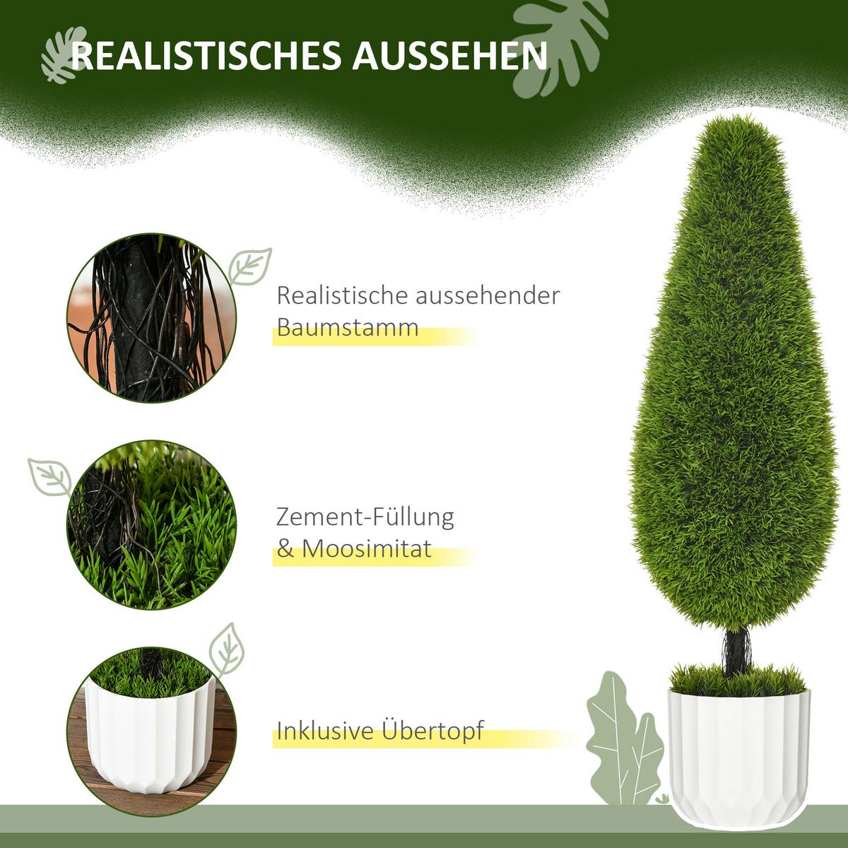 KUNSTPFLANZE Zypresse 2er-Set, 90 cm Künstliche Pflanzen Kunstbaum im Topf - Schwarz/Weiß, Kunststoff (90cm) - HOMCOM
