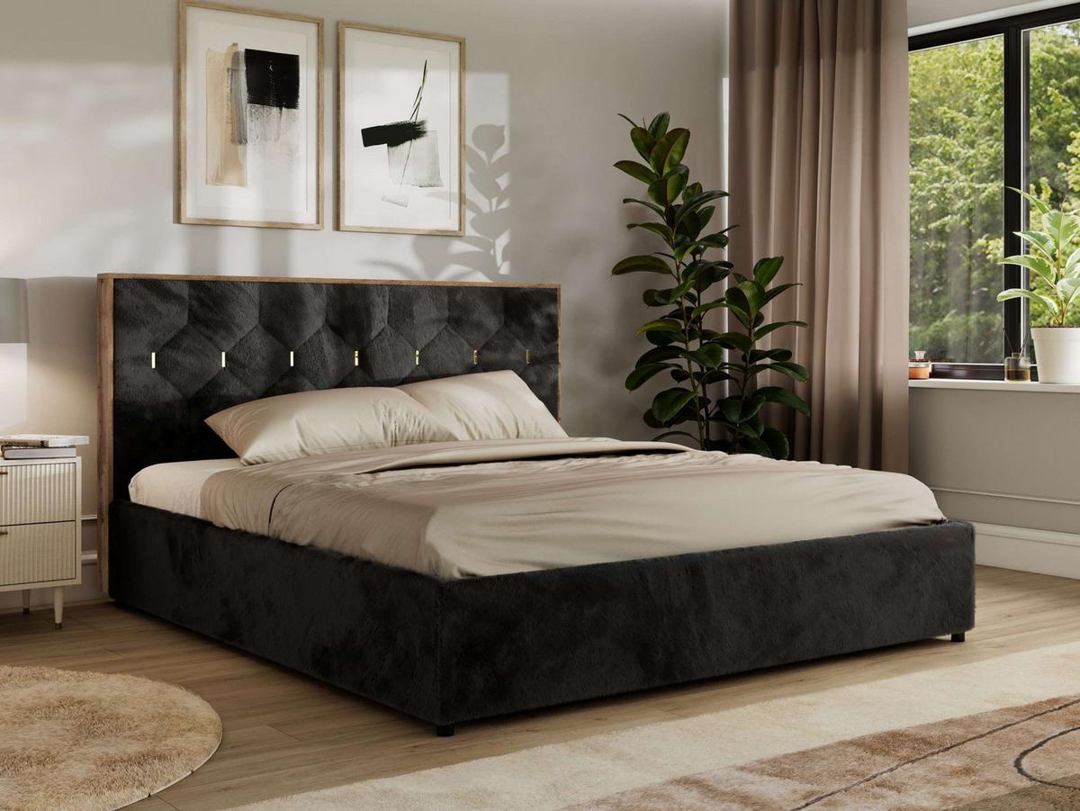 POLSTERBETT LARINO CLASSIC 140/200 - Schwarz Plüsch - Multipocket-Matratze - Schwarz, Textil (140/200cm) - MKS