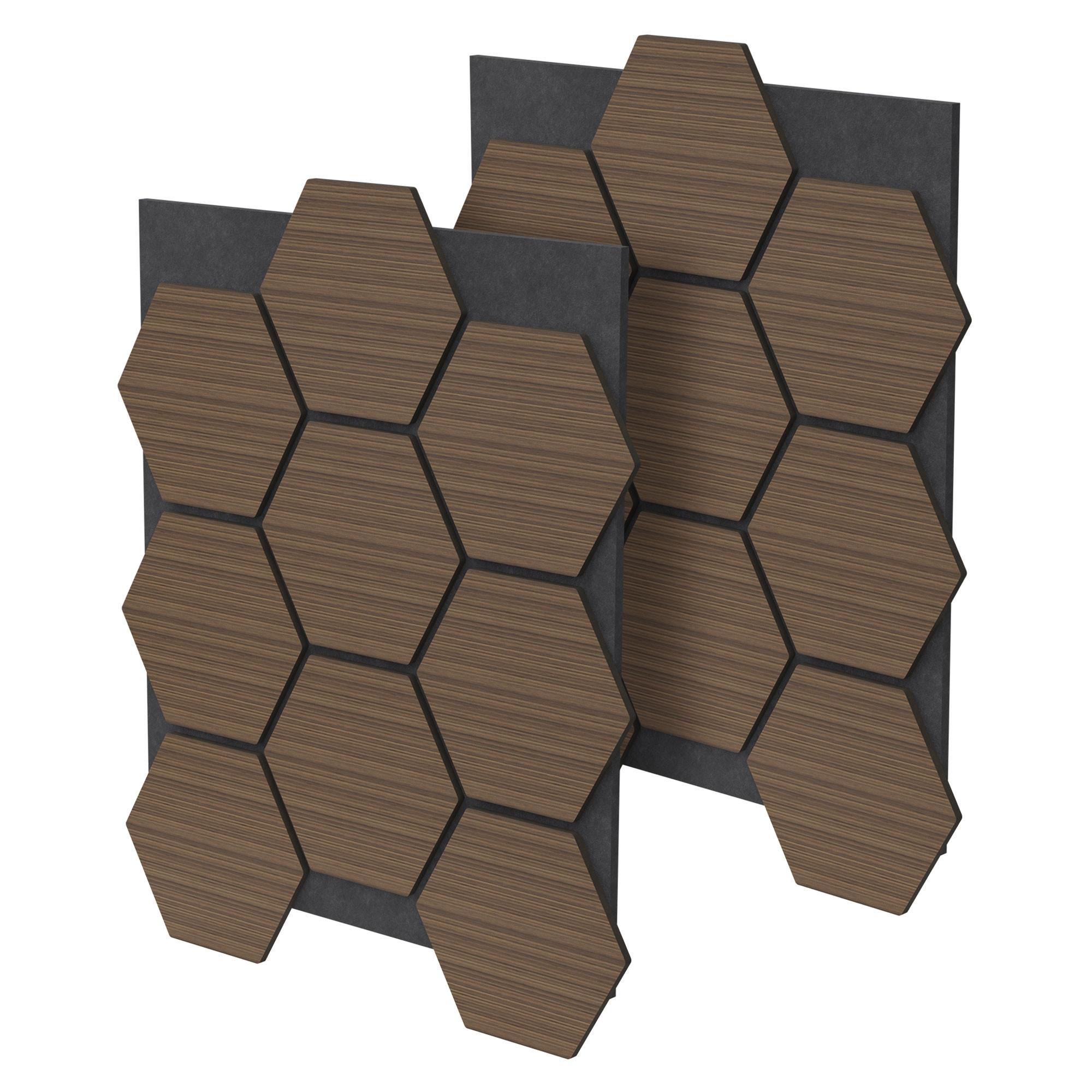 AKUSTIKPANEEL 2er Set Schallschutzplatten Hexagon Braun Holzoptik 66x81x2 cm aus Filz - Braun, Holzwerkstoff (2.1/81.1/66.6cm) - ML-DESIGN