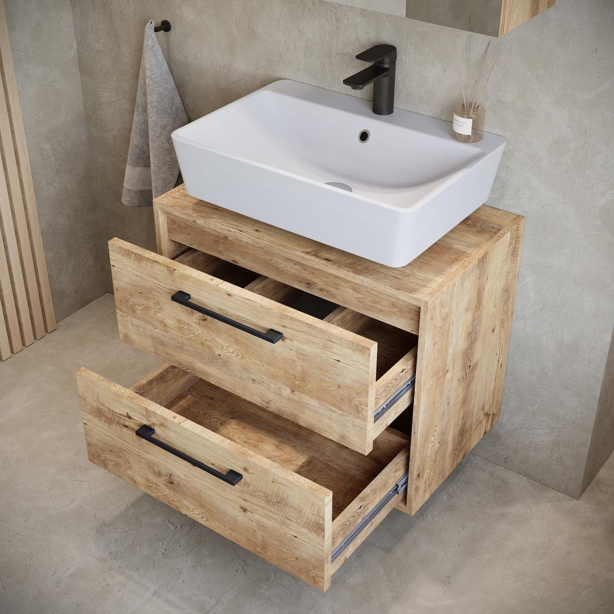 WASCHBECKENUNTERSCHRANK Florence 2 Schubladen Kastanien Eiche - 60 x 35 x 47 cm - Kastanienfarben/Eichefarben, Holz (60/47/35cm) - Badplaats