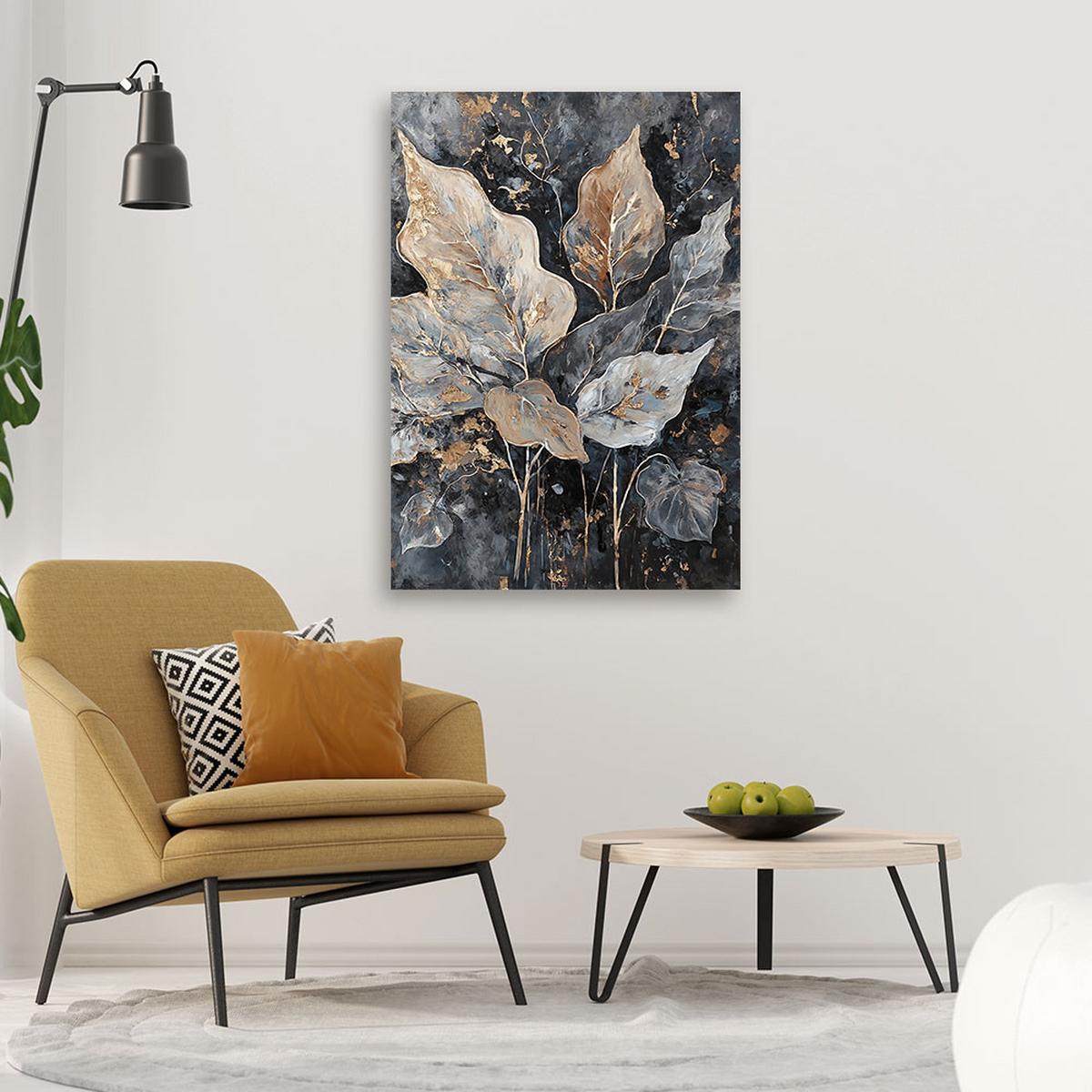 LEINWANDBILD Blätter im Glamour-Stil 40x60cm - Silberfarben, Textil (40/60cm) - Feeby