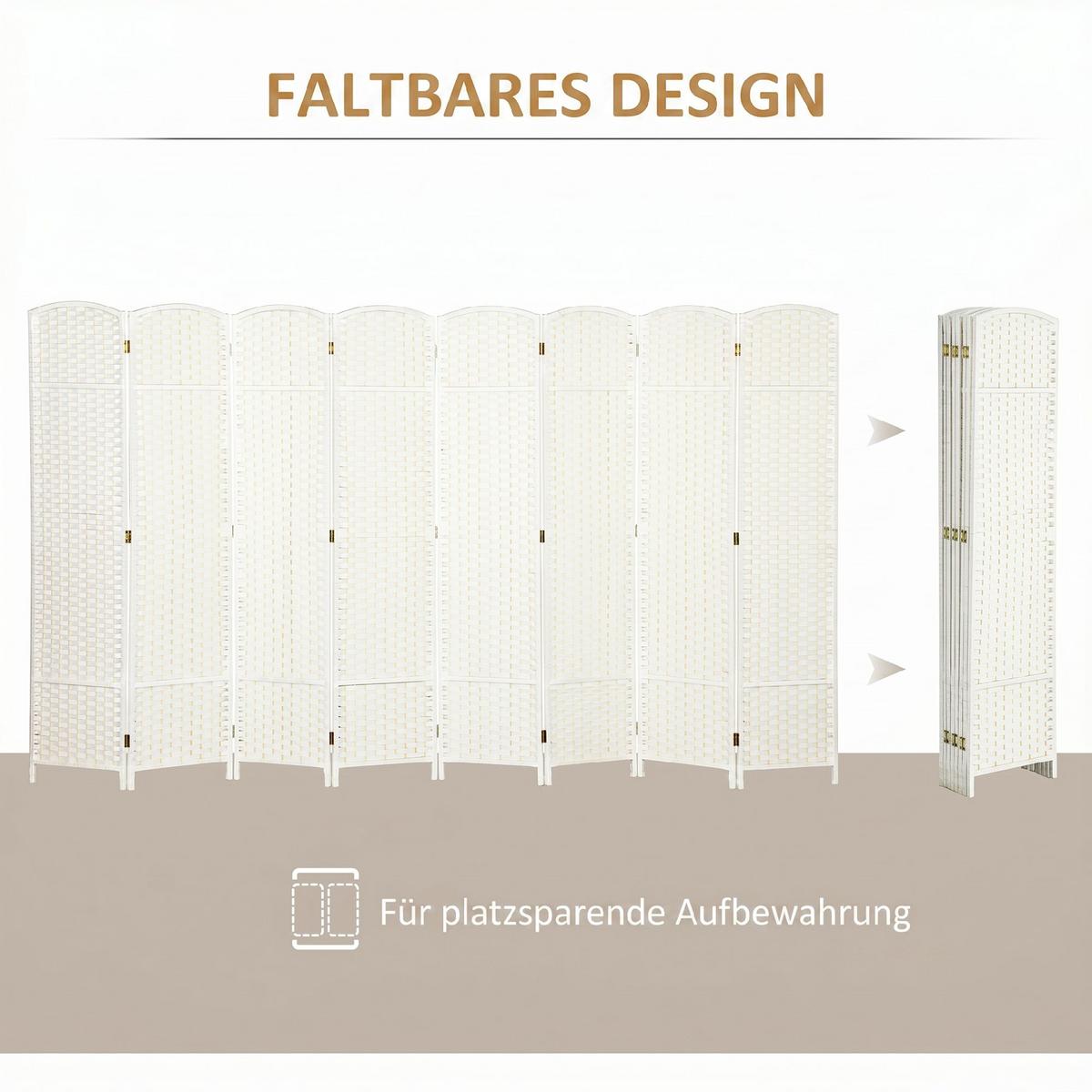 PARAVENT Polypropylen Kiefernholz Weiß - Weiß, Kunststoff (1.6/170cm) - HOMCOM