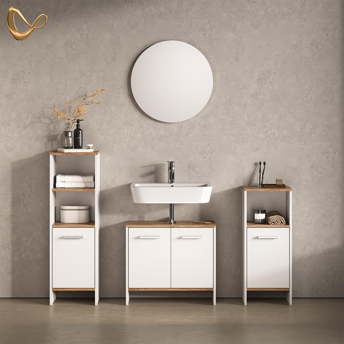 BADMÖBEL-SET Amalfi Weiß/Goldkraft Eiche 3-teilig - Honigeiche/Weiß, Holzwerkstoff (131.4/108.2/26.3cm) - Livinity®