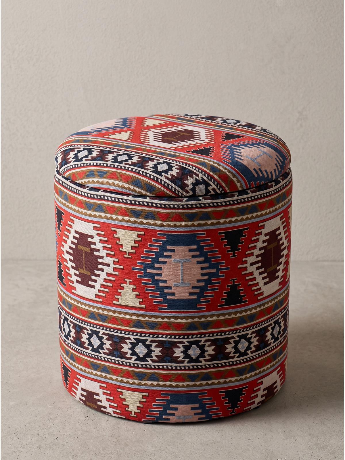 SITZHOCKER RHONE, Stoff, mit Textilbezug, Mehrfarbig, Ø 40 x 45 cm - Multicolor, Textil (40/45/40cm) - KADIMA DESIGN