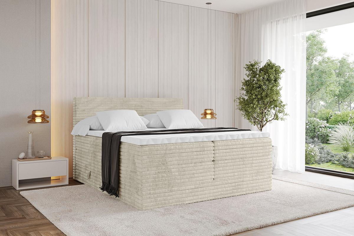 BOXSPRINGBETT mit Matratze H3|H4 und Lattenrost - TOLO KING-v1 120x200 Cord - Creme - Champagner, Holzwerkstoff (120/200cm)