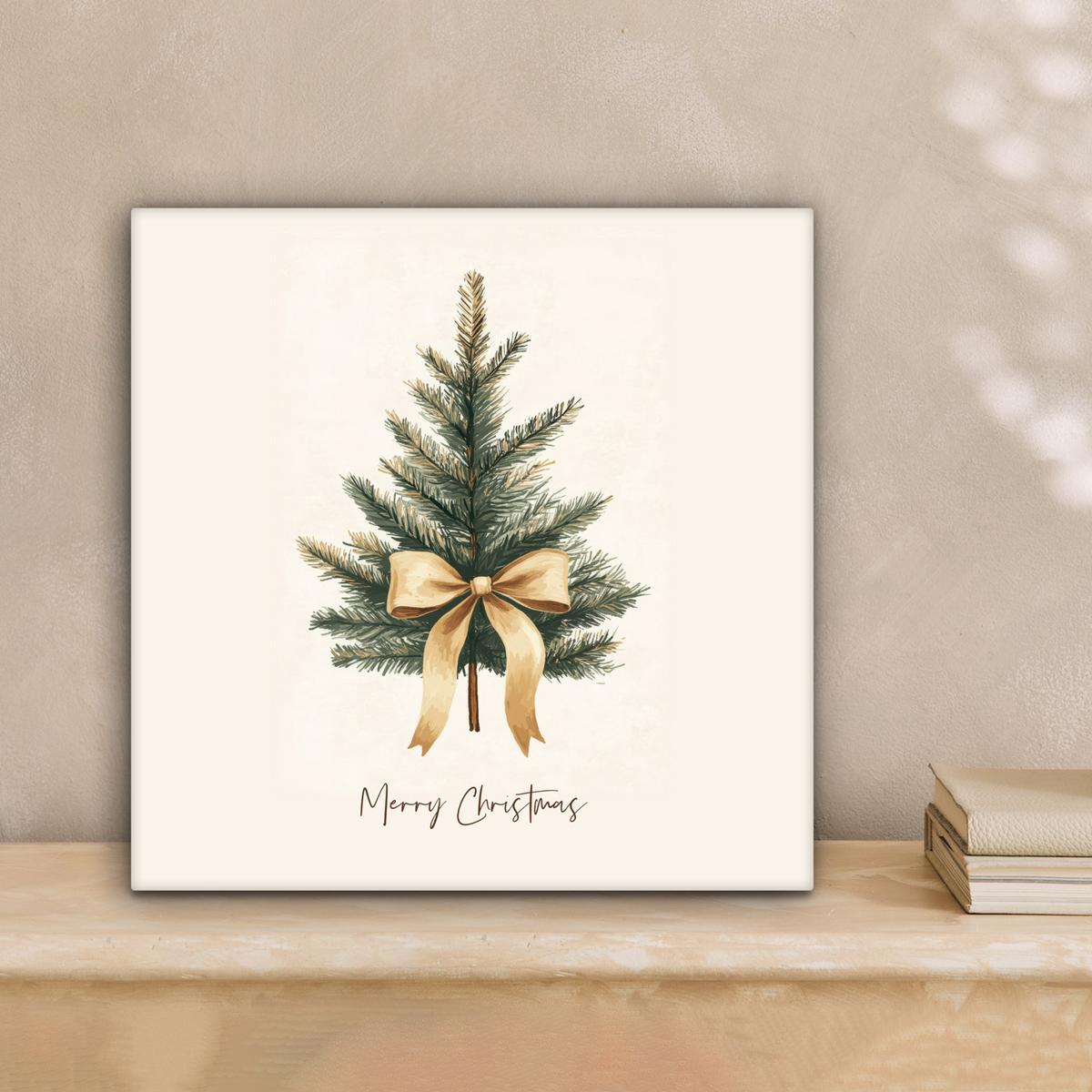 LEINWANDBILD Weihnachtsbaum - Weihnachten - Frohe Weihnachten - Beige Deko Wohnzimmer 20x20 cm - Sandfarben, Textil (20/20cm) - MuchoWow