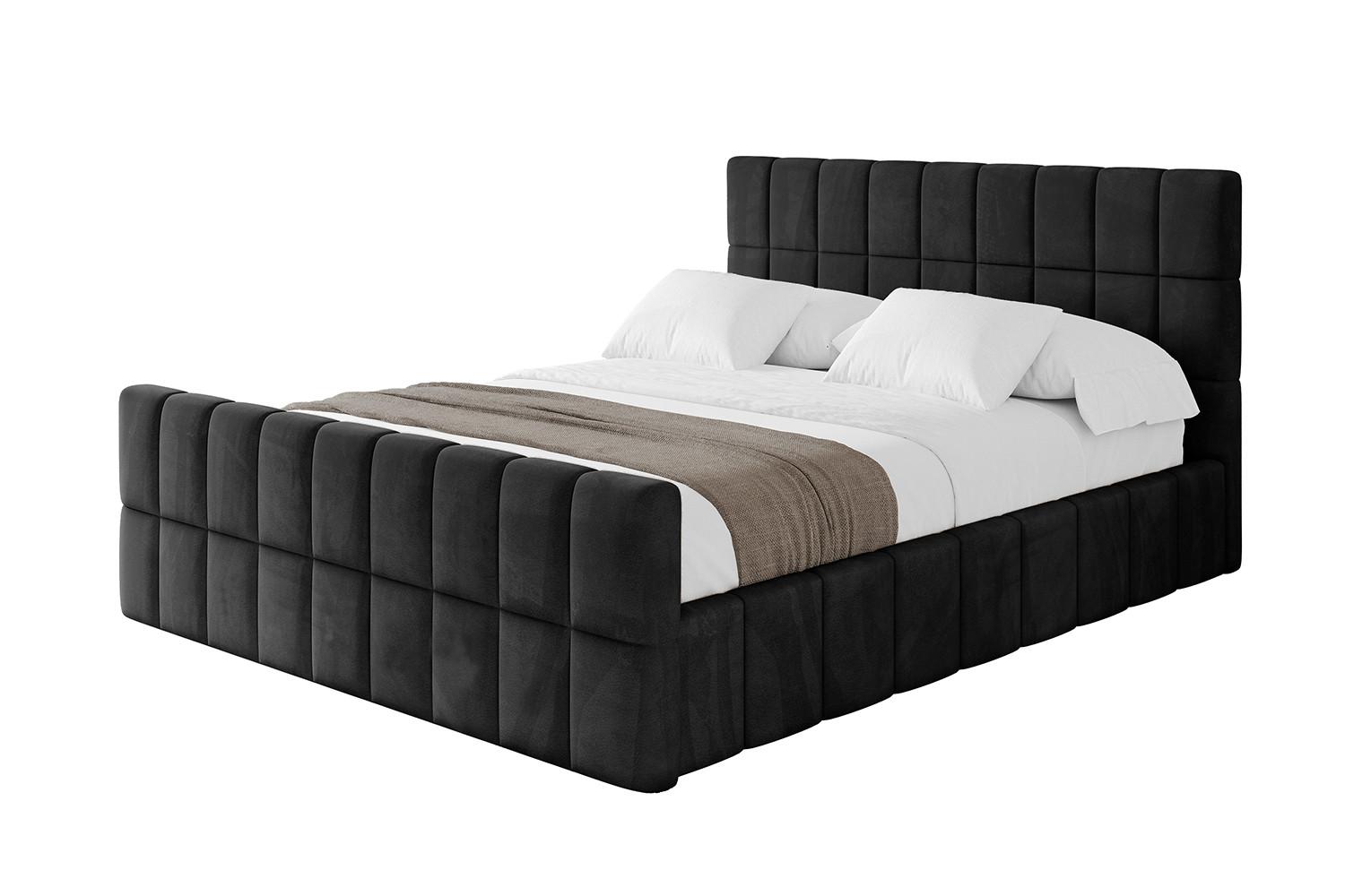 POLSTERBETT mit Bettkasten, Fußteil und Lattenrost, Boxbett mit Matratze H3/H4 - AMEA-Z 180x200 Schwarz - Schwarz, Holzwerkstoff/Textil (180/200cm) - ALTDECOR