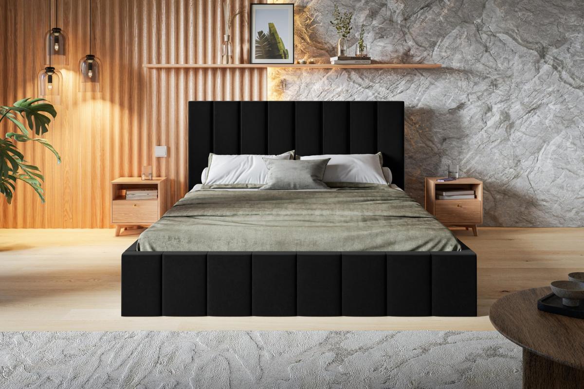 BETT 90x200 - Polsterbett mit Bettkasten und Metallrahmen - Modern Betten - Weicher Jasminstoff - Kollektion Toledo - Schwarz - Schwarz, Holz/Textil (90/200cm) - Alpi-Möbel