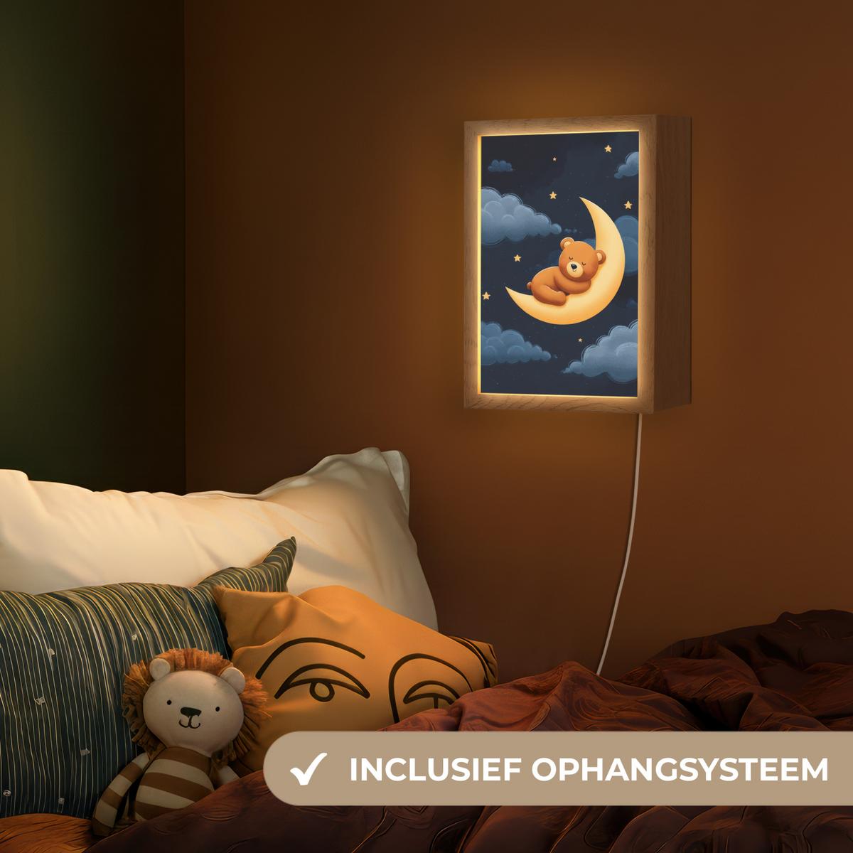 NACHTTISCHLAMPE Teddybär - Mond - Wolken - Sterne 20x30 cm - Dunkelblau, Holzwerkstoff (8/20/30cm) - OnlyWow