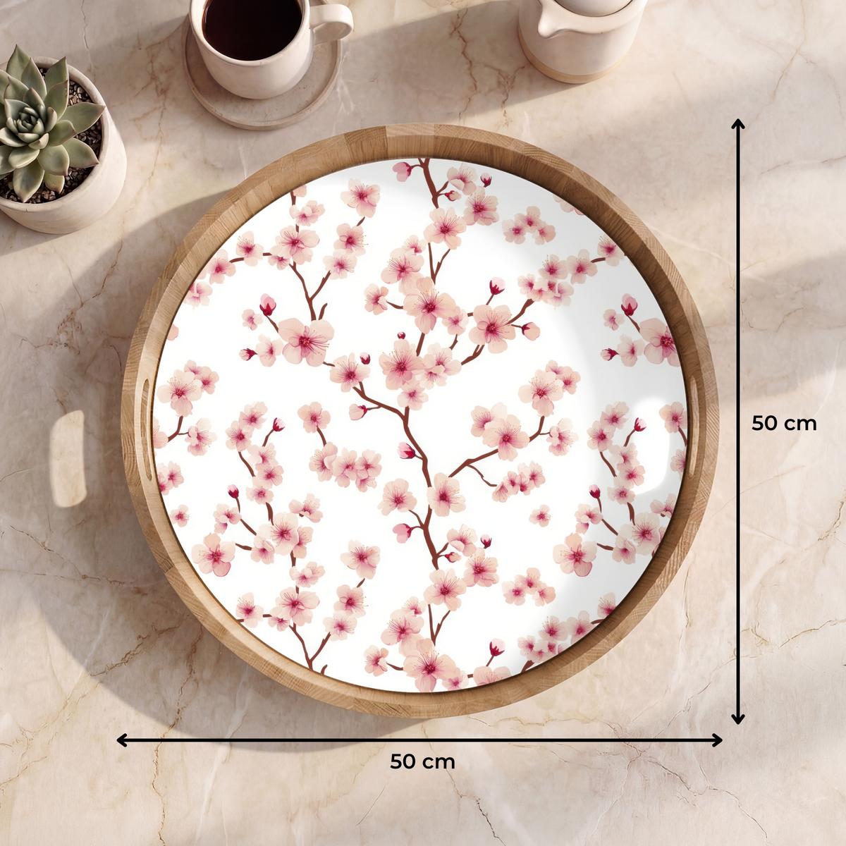 TABLETT Kirschblüte - Zweige - Rosa 50x50 cm - Rosa, Holz (50/5/5cm) - OnlyWow