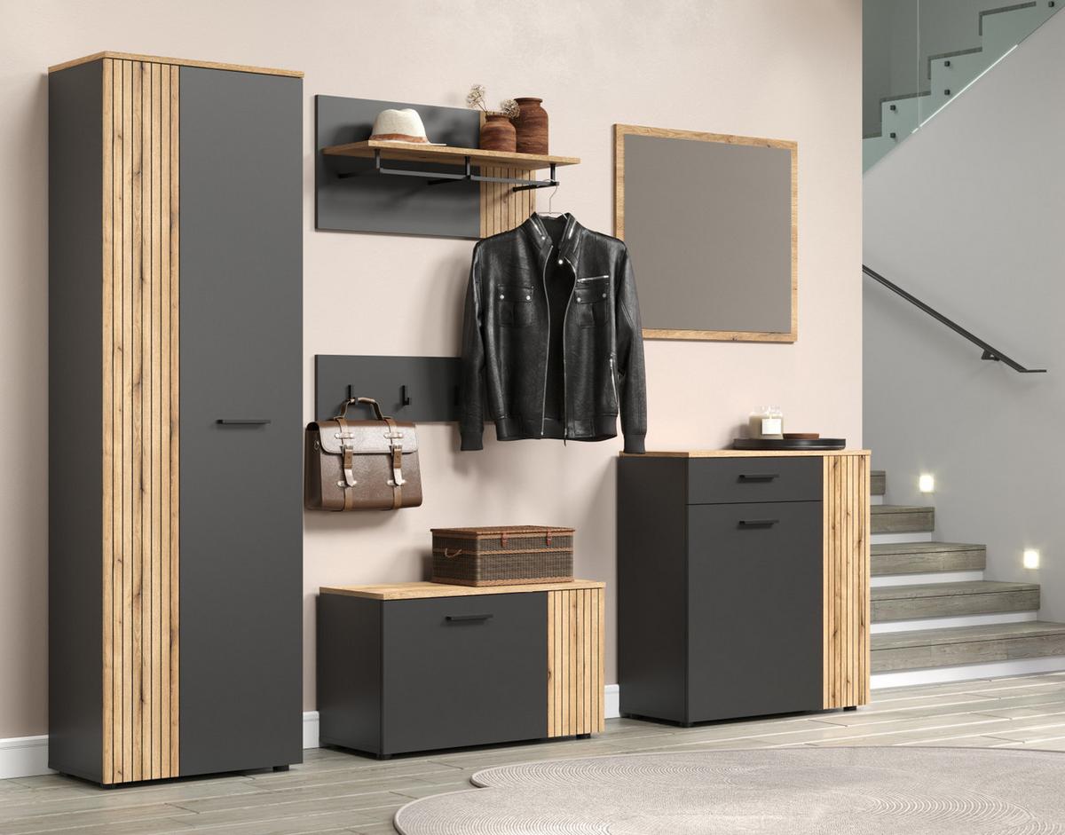 GARDEROBENLEISTE grau 80 x 20 cm, Wandgarderobe mit 4 Haken - Anthrazit/Grau, Holzwerkstoff (6/20/80cm) - Top.Furn