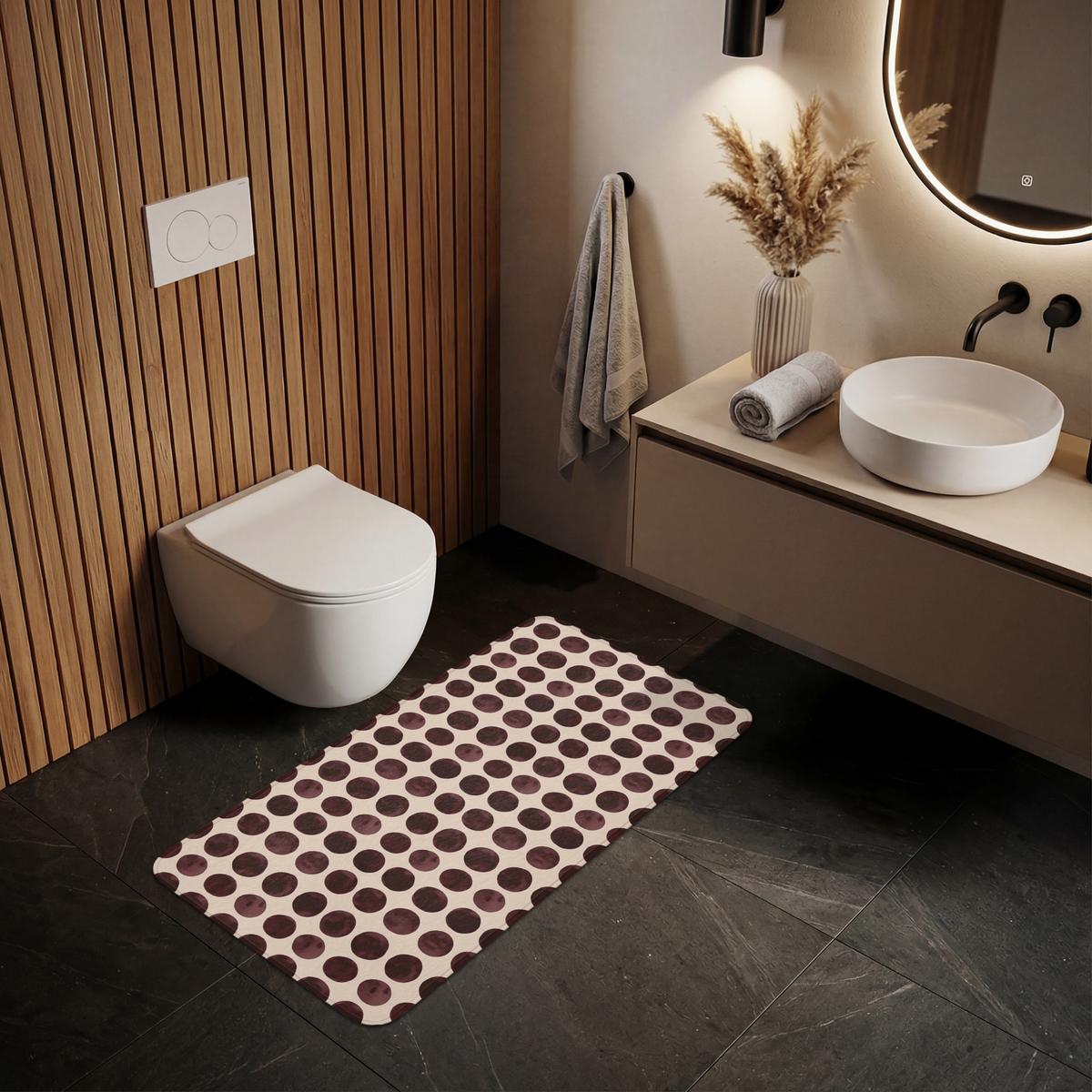 WC-VORLEGER Polka dots - Muster - Braun WC Teppich 120x60 cm - Bordeaux, Textil (120/1cm) - OnlyWow