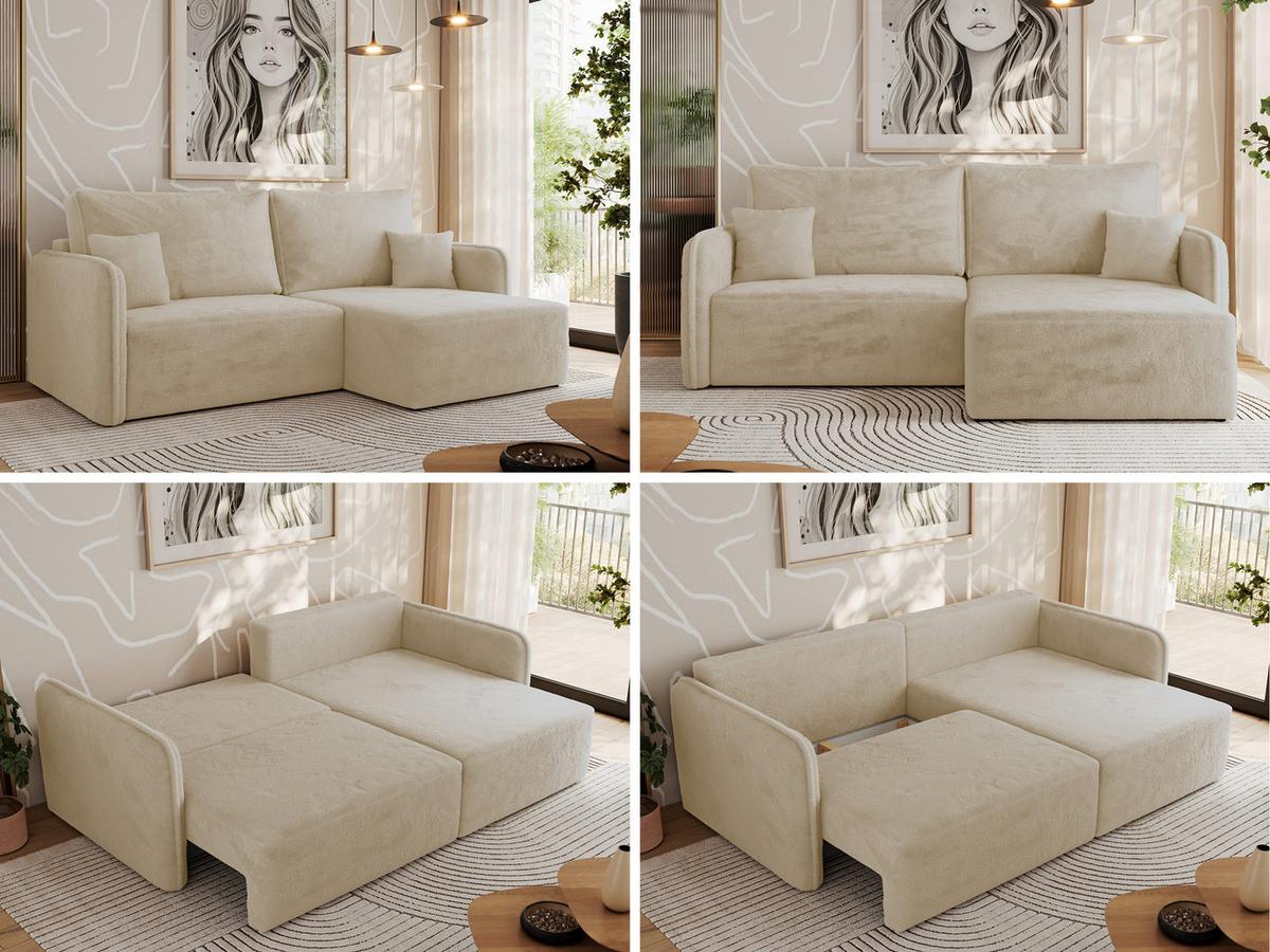 ECKSCHLAFSOFA MESTO L Creme Plüsch - rechts - Creme/Schwarz, Kunststoff/Textil (147/227cm) - MKS