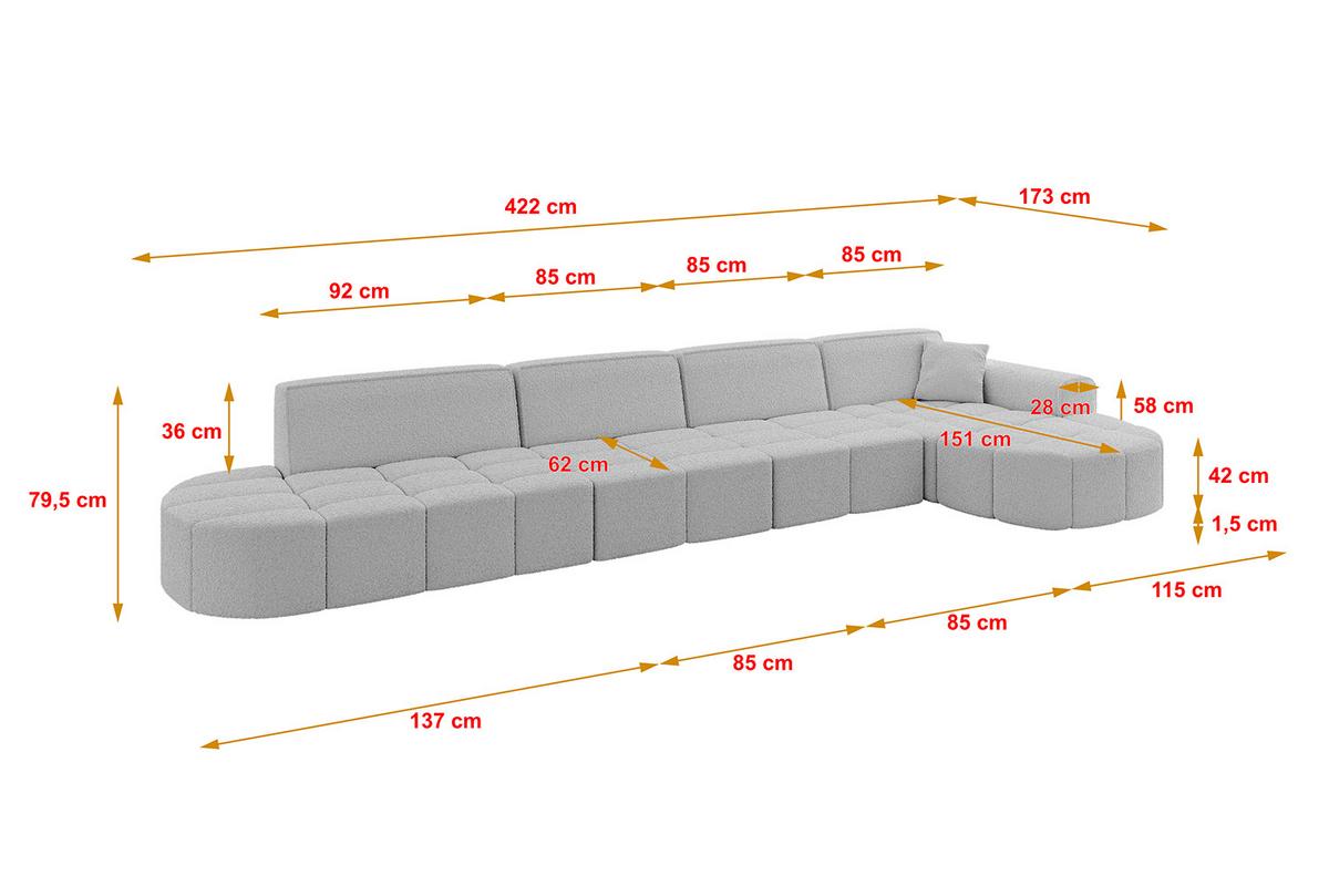 ECKSOFA Ottomane Rechts LIVO-L3 - 422x173x79,5 cm Hellgrau - Hellgrau, Holzwerkstoff/Textil (422/173cm) - ALTDECOR