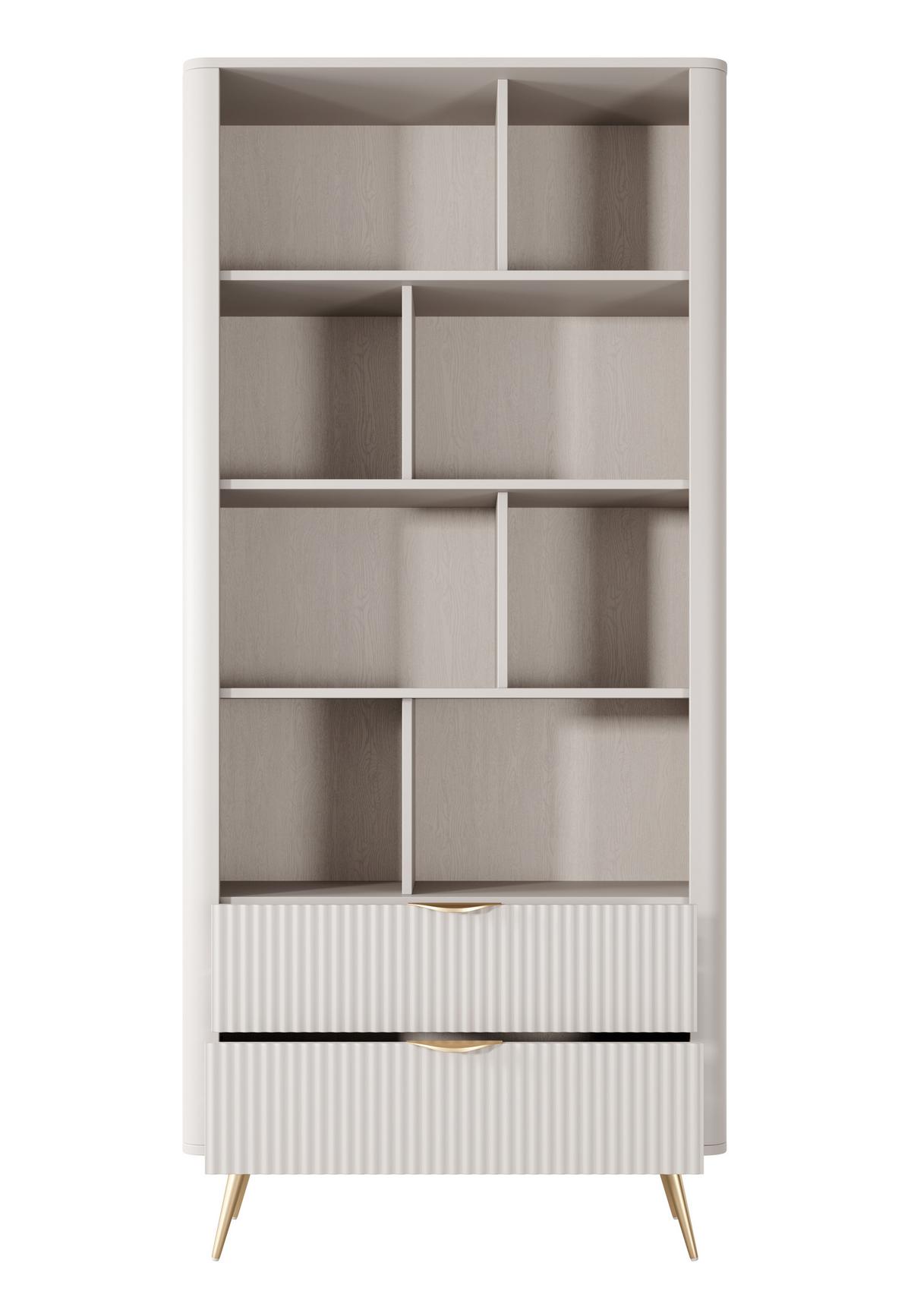 REGAL Vespasia 2S Beige 88,2/193,8/38 cm – Geriffelten Fronten - Beige/Goldfarben, Holzwerkstoff/Metall (88.2/193.8/38cm) - AX Living