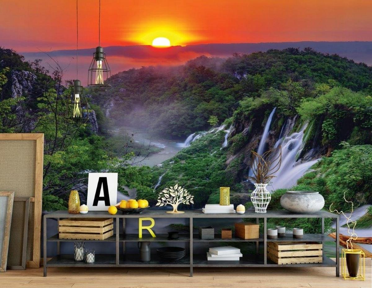FOTOTAPETE Wasserfall 3D Natur 200x140 - Multicolor, Papier (200/140cm) - Wallarena