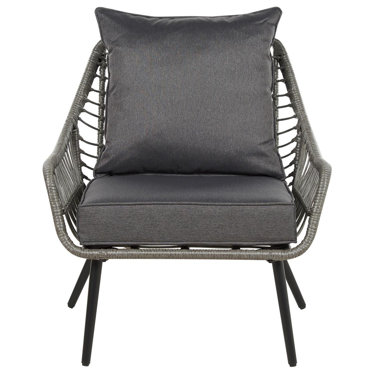 BALKONSET 2-Sitzer Rattan hellgrau Auflagen grau Laureto - Grau, Kunststoff/Textil - Beliani