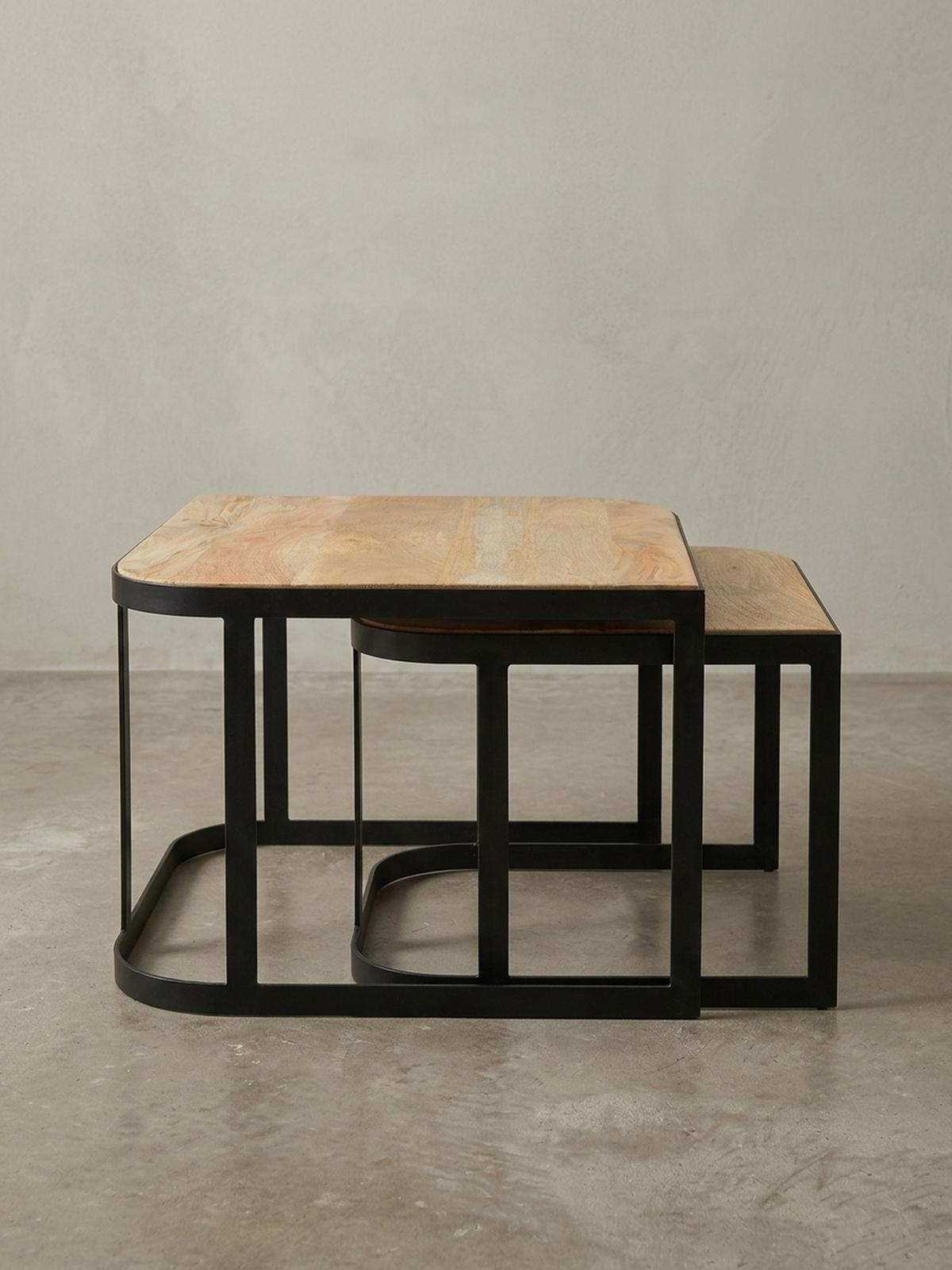 BEISTELLTISCH 2er Set Mango Massivholz Eisen Abgerundete Ecken TIMAVO, Braun 60x60x40 cm - Schwarz/Braun, Holz/Metall (60/60/40cm) - KADIMA DESIGN