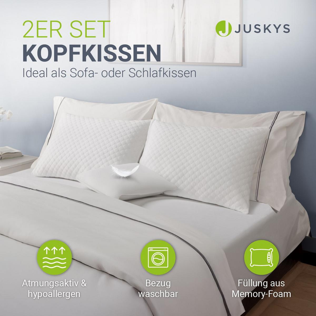 KOPFKISSEN 60x40 cm (2er-Set) - Weiß, Textil (40/60cm) - Juskys