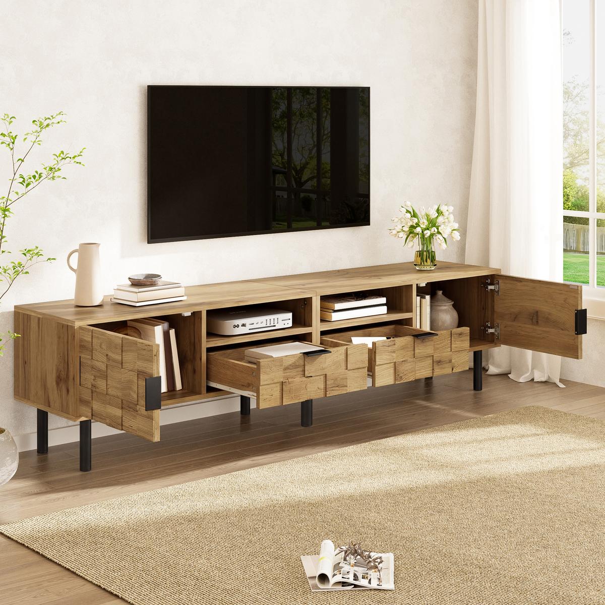 TV-LOWBOARD eiche-optik 160 cm mit 2 schubladen & 2 türen - Naturfarben, Holzwerkstoff (160/42.5/35cm) - Urban Meuble