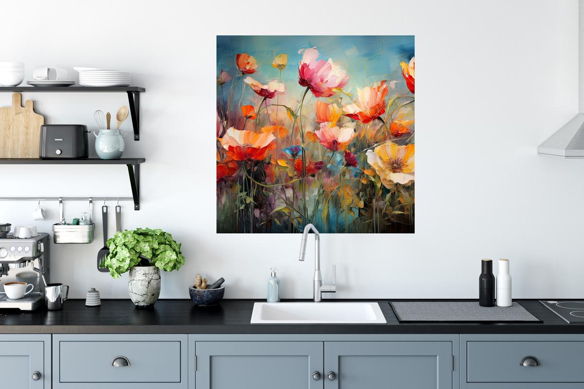 WANDTATTOO Blumen - Aquarell - Kunst - Botanisch - Natur Wanddeko 50x50 cm - Orange, Kunststoff (50/50/0.1cm) - MuchoWow