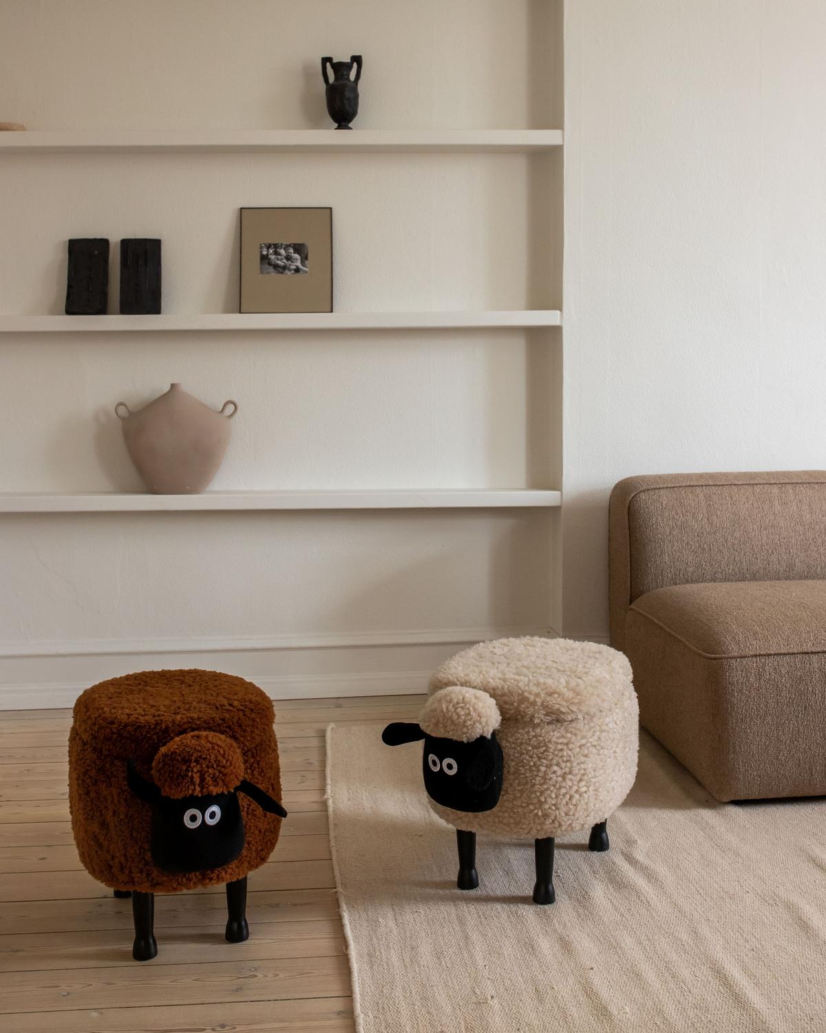 TIERHOCKER Braun Sheep 35/55/40 cm - Braun, Kunststoff/Textil (55/40/35cm) - Beliani