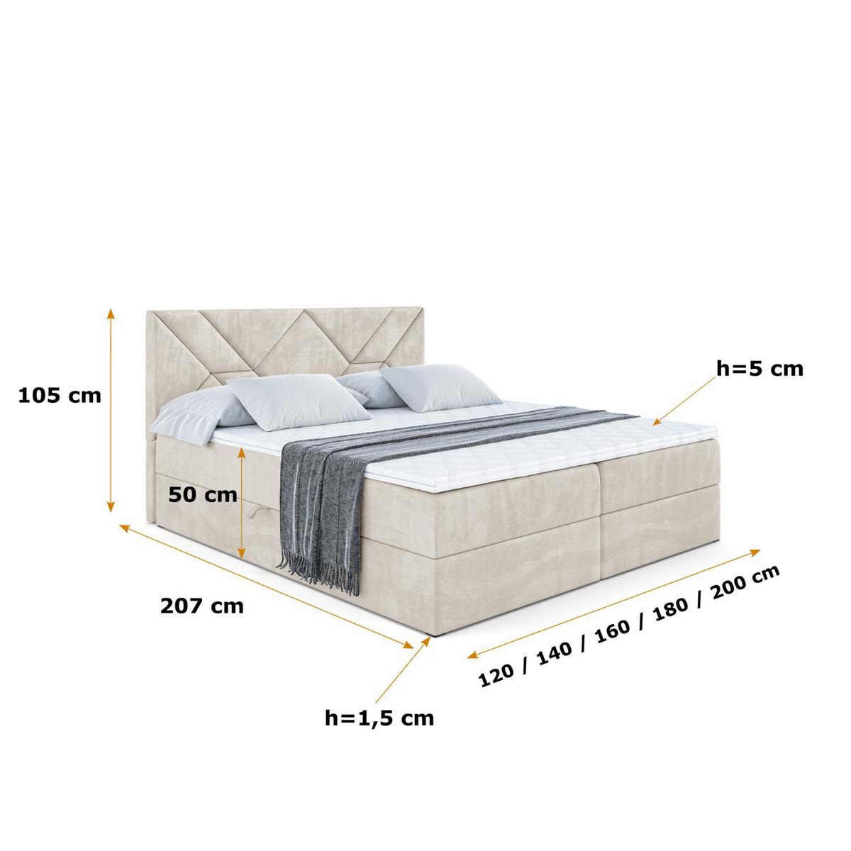 BOXBETT mit Matratze H4 und Lattenrost - BARWA - 140 x 200 - H4 - Ecru - Ecru, Holzwerkstoff (140/200cm) - ALTDECOR