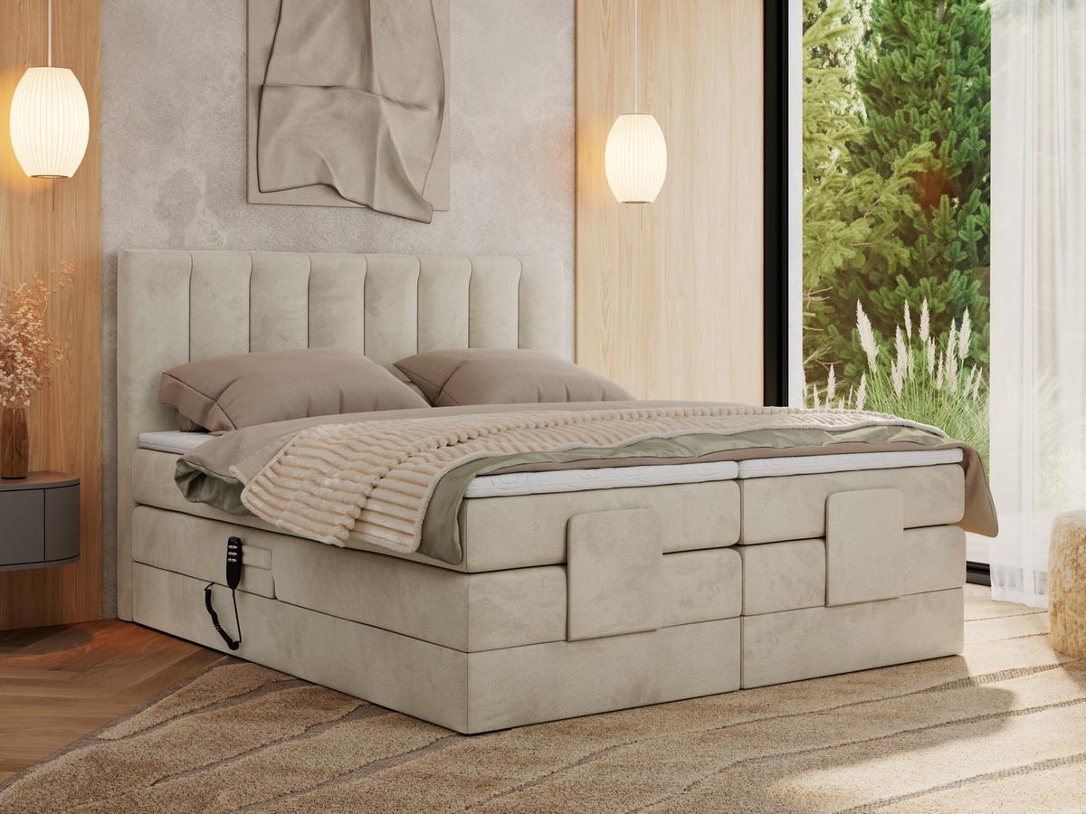 BOXBETT COMFORTO 140/200 - Beige Velvet - H4 - Beige, Holz/Textil (140/200cm) - MKS