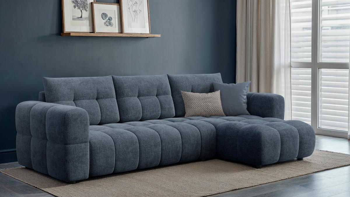 ECKSOFA CLOUDI 4-Sitzer rechts, marineblau - Blau/Schwarz, Holz/Textil (294/160cm) - Wozimo