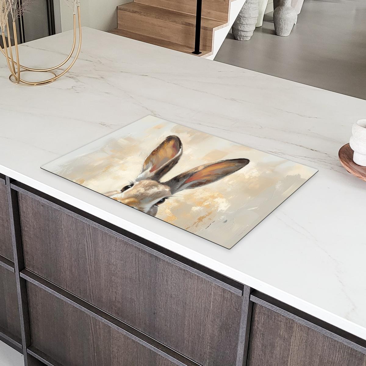HERDABDECKPLATTE Hase - Ohren - Braun Ceranfeldabdeckung 76x51.5 cm - Beige, Kunststoff (76/51.5/0.2cm) - MuchoWow