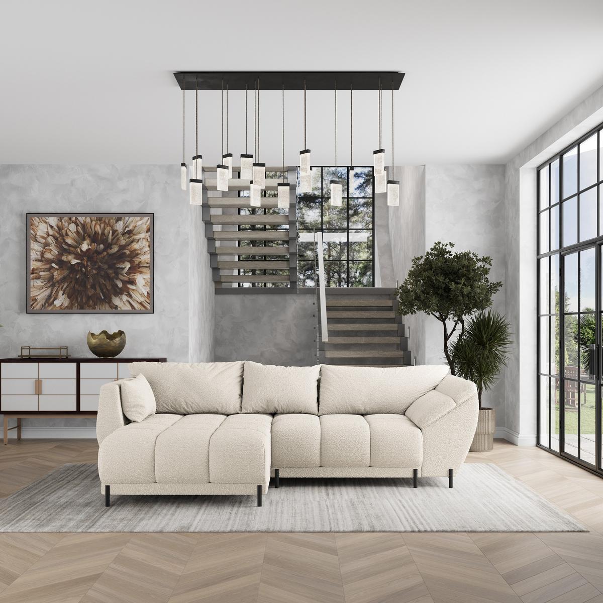 ECKSOFA VESTANO L-S Creme Boucle-Stoff mit Schlaffunktion - Creme, Holz (287/182cm) - MASSENO