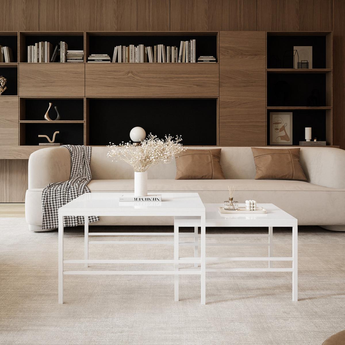 COUCHTISCH-SET FORMA 70/60 cm Quadratische, Weiß Hochglanz - Weiß Hochglanz/Weiß, Metall (70/70/46cm) - Idohome