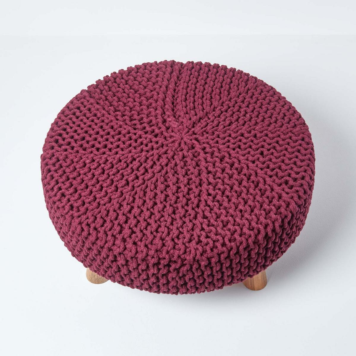 STRICK-HOCKER weinrot, rund 62/62/30 cm - Weinrot, Textil (62/30/62cm) - Homescapes
