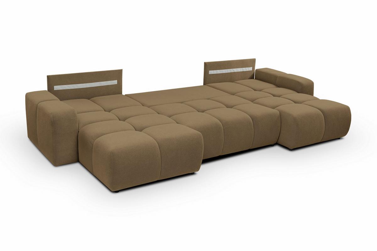 WOHNLANDSCHAFT DUCA U Beige Jersey mit Schlaffunktion - Beige, Holz (359/88/177cm) - MASSENO