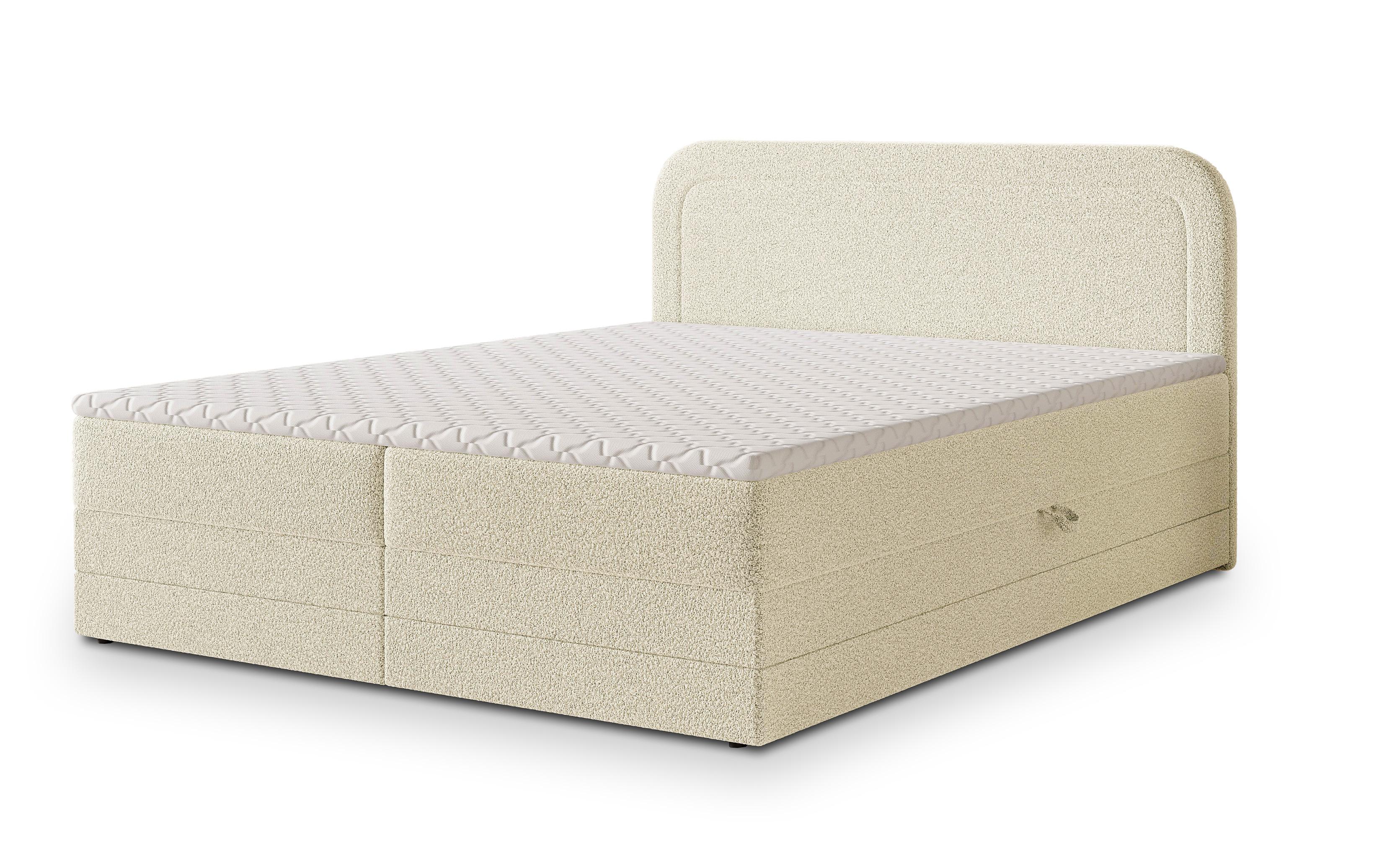 BOXBETT ARMEL 140x200 cm mit Matratze und Topper - Creme - Creme, Holz (140/200cm) - MASSENO
