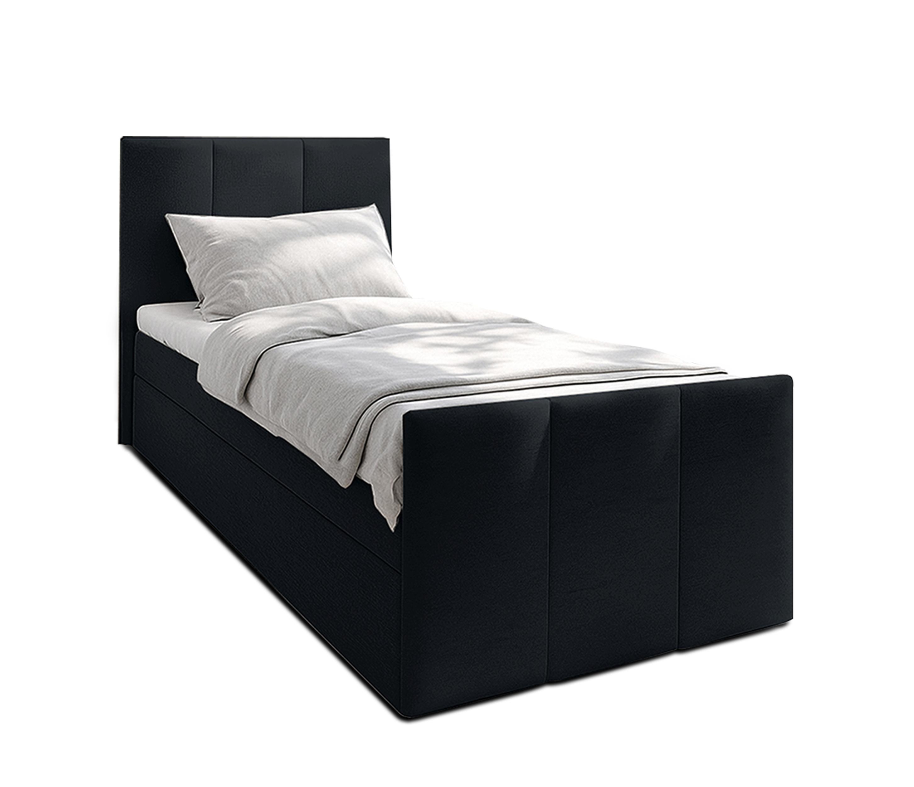 BOXBETT LEVENTE 100x200 cm mit Bettkasten und Matratze - Schwarz + TOPPER - Schwarz, Holz/Holzwerkstoff (100/200cm) - AX Living