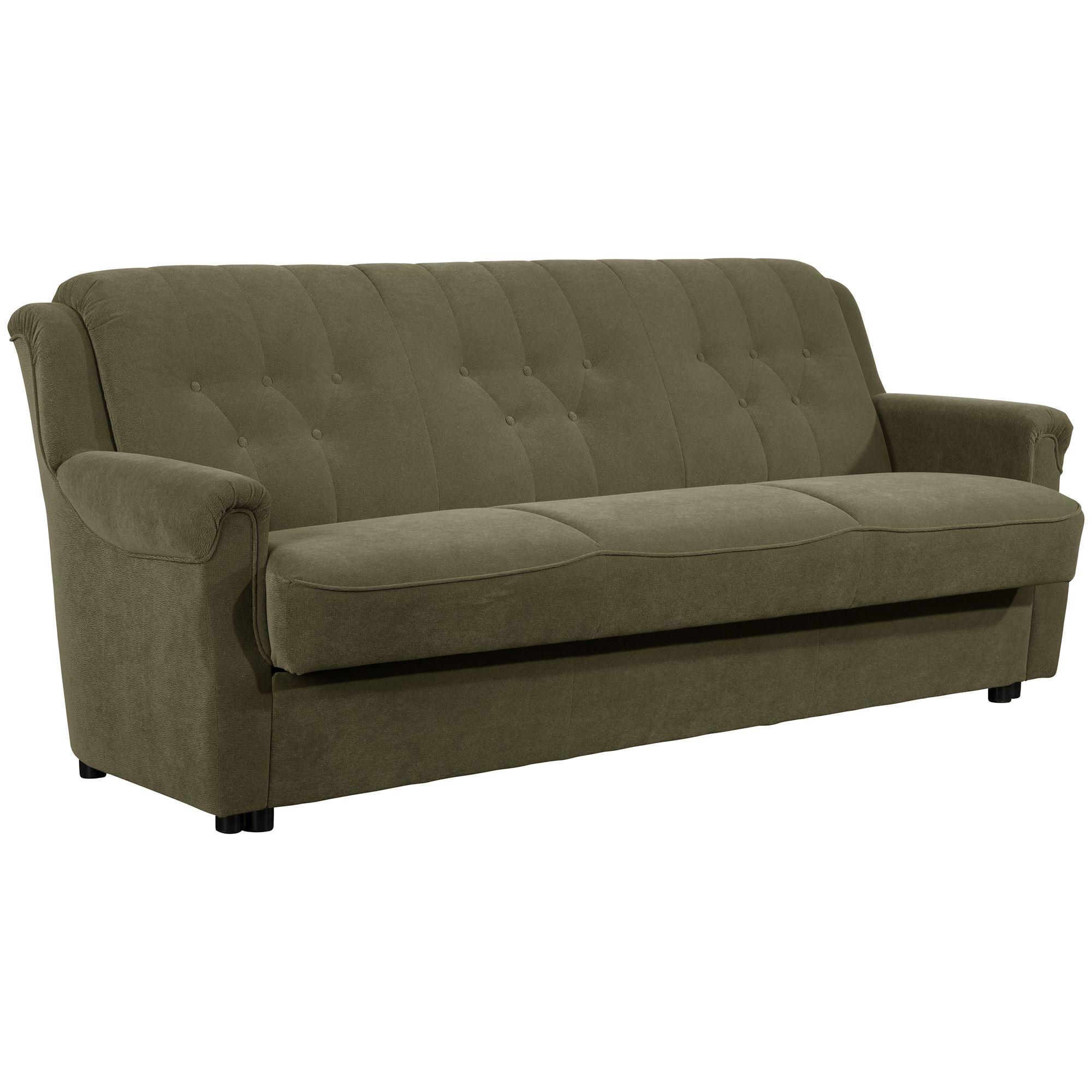 SOFA 3-Sitzer mit Bettfunktion Kaylyn Flockstoff grün - Grün, Kunststoff (83/89/207cm) - 58aufmkessel