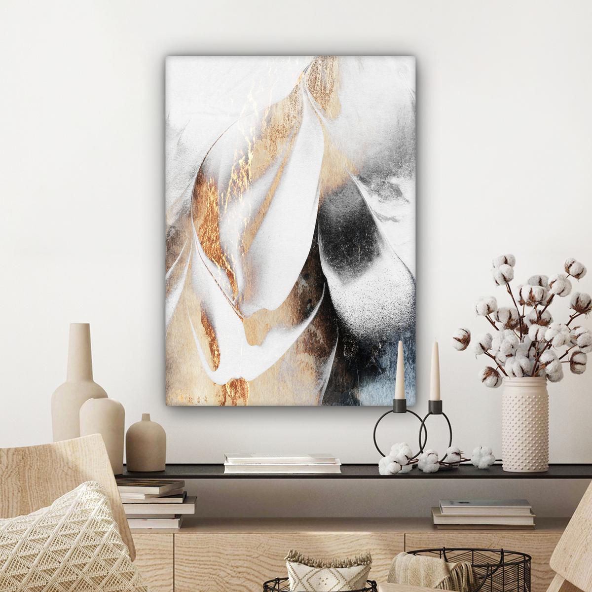 LEINWANDBILD Luxus - Abstrakt - Gold - Weiß Wandbild Wohnzimmer 60x80 cm - Goldfarben, Textil (60/80cm) - MuchoWow