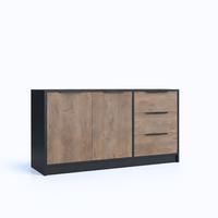 KOMMODE SION 138/81/41cm mit 3 Schubladen 2 Türen Schwarz - Eichefarben/Schwarz, Holzwerkstoff (138/81/41cm) - MASSENO