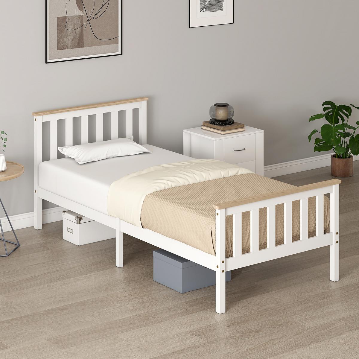 BETTGESTELL Kiefernholz Weiß - Weiß, Holz (90/200cm) - HOMCOM