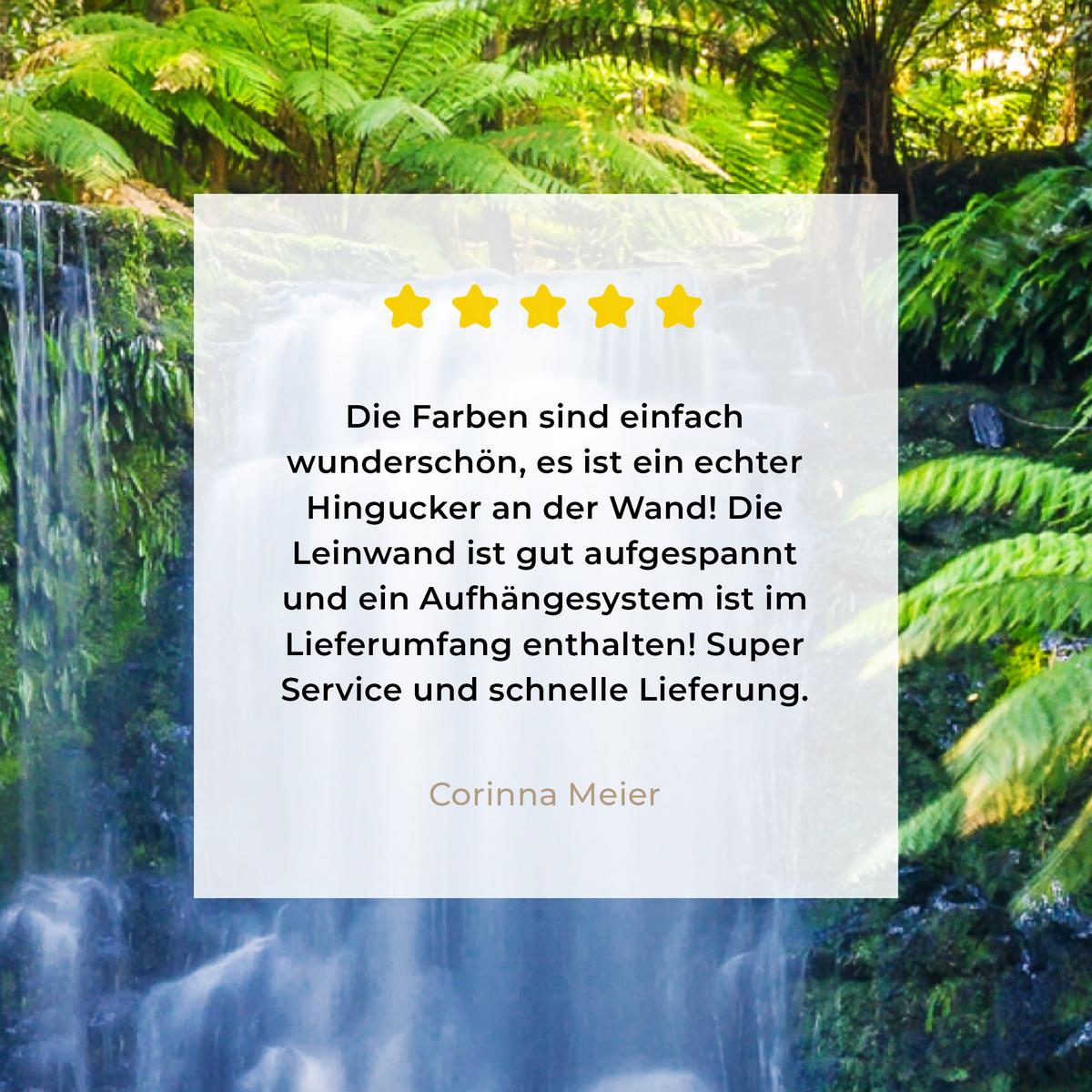 LEINWANDBILD Dschungel - Wasserfall - Australien - Pflanzen - Natur Wanddeko Schlafzimmer 60x90 cm - Dunkelgrün, Textil (60/90cm) - MuchoWow