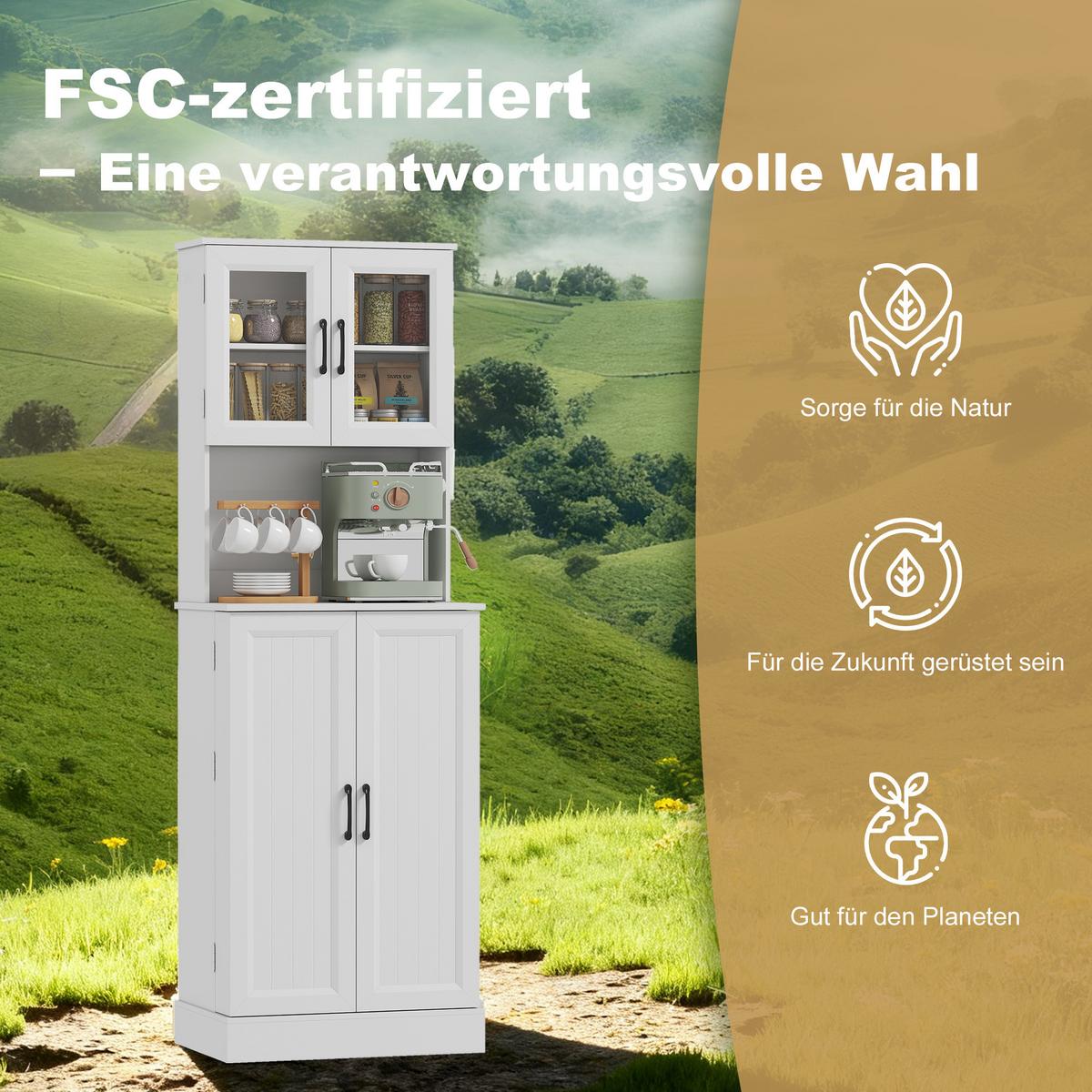 KÜCHENSCHRANK Buffetschrank mit 4 Türen Arbeitsplatte 60 x 39,5 x 180 cm Weiß - Schwarz/Weiß, Holzwerkstoff/Metall (39.5/180/60cm) - HOMCOM